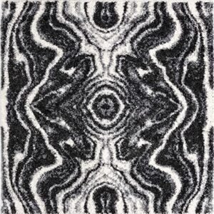 Unique Loom Hygge Shag Collection Area Rug - Valley (7' 10" Square, Black and White/Gray)