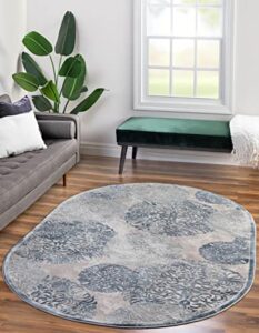 unique loom aberdeen collection area rug – chatsworth (oval 4′ 0″ x 6′ 0″, blue/ beige)
