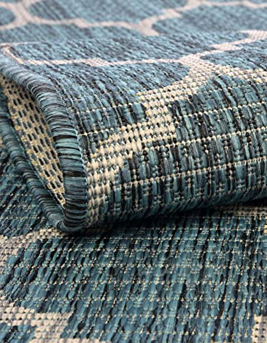 Unique Loom Outdoor Trellis Collection Area Rug - Trellis (Round 10' 8" x 10' 8", Teal/ Gray)