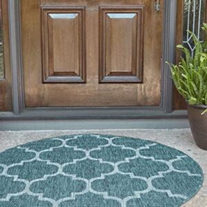 Unique Loom Outdoor Trellis Collection Area Rug - Trellis (Round 10' 8" x 10' 8", Teal/ Gray)