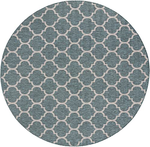 Unique Loom Outdoor Trellis Collection Area Rug - Trellis (Round 10' 8" x 10' 8", Teal/ Gray)