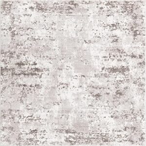 Unique Loom Eos Collection Area Rug - Borealis (6' Square, Stone Gray/Ivory)