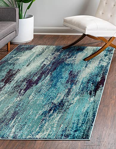 Unique Loom Jardin Collection Colorful, Vibrant, Abstract Watercolor Area Rug, Rectangular 7' 0" x 10' 0", Blue/Gray