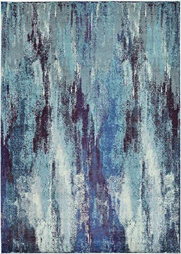 Unique Loom Jardin Collection Colorful, Vibrant, Abstract Watercolor Area Rug, Rectangular 7' 0" x 10' 0", Blue/Gray