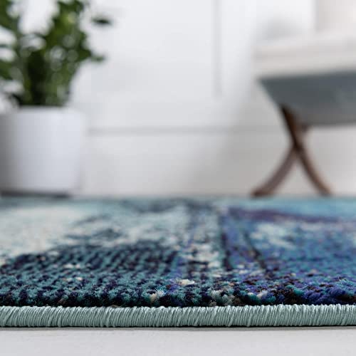 Unique Loom Jardin Collection Colorful, Vibrant, Abstract Watercolor Area Rug, Rectangular 7' 0" x 10' 0", Blue/Gray