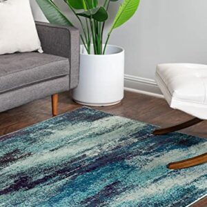 Unique Loom Jardin Collection Colorful, Vibrant, Abstract Watercolor Area Rug, Rectangular 7' 0" x 10' 0", Blue/Gray