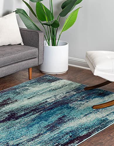 Unique Loom Jardin Collection Colorful, Vibrant, Abstract Watercolor Area Rug, Rectangular 7' 0" x 10' 0", Blue/Gray