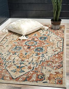 unique loom oslo collection distressed botanical medallion beige area rug (10′ x 13′)