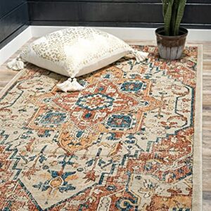 Unique Loom Oslo Collection Distressed Botanical Medallion Beige Area Rug (10' x 13')