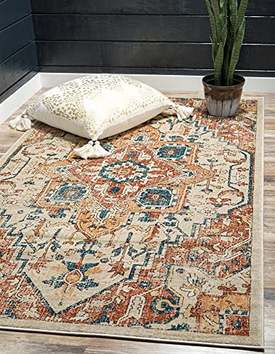 Unique Loom Oslo Collection Distressed Botanical Medallion Beige Area Rug (10' x 13')