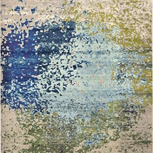 Unique Loom Estrella Collection Abstract, Modern, Light Colors, Distressed Area Rug, 9 ft x 12 ft, Blue/Beige