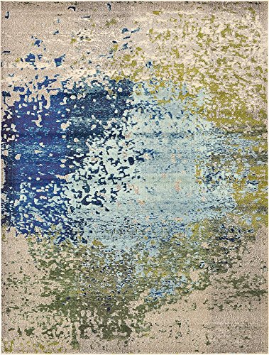 Unique Loom Estrella Collection Abstract, Modern, Light Colors, Distressed Area Rug, 9 ft x 12 ft, Blue/Beige