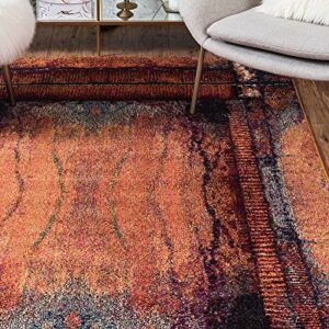 Unique Loom Estrella Collection Rustic, Distressed, Modern, Abstract Area Rug, 5 ft x 8 ft, Orange/Black