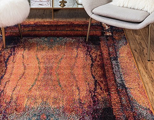 Unique Loom Estrella Collection Rustic, Distressed, Modern, Abstract Area Rug, 5 ft x 8 ft, Orange/Black