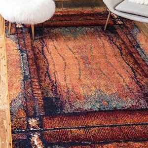 Unique Loom Estrella Collection Rustic, Distressed, Modern, Abstract Area Rug, 5 ft x 8 ft, Orange/Black