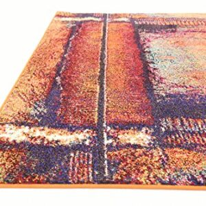 Unique Loom Estrella Collection Rustic, Distressed, Modern, Abstract Area Rug, 5 ft x 8 ft, Orange/Black