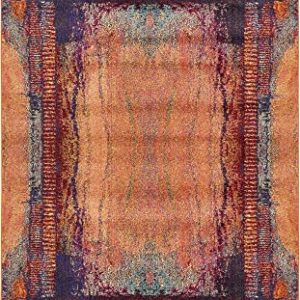 Unique Loom Estrella Collection Rustic, Distressed, Modern, Abstract Area Rug, 5 ft x 8 ft, Orange/Black