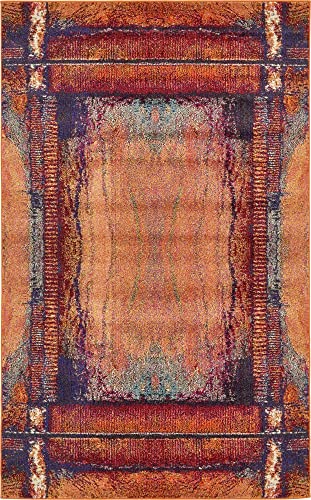 Unique Loom Estrella Collection Rustic, Distressed, Modern, Abstract Area Rug, 5 ft x 8 ft, Orange/Black