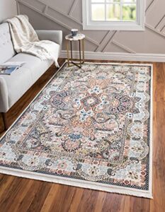 unique loom narenj collection classic traditional medallion textured design area rug, 8 x 10 ft, ivory/tan