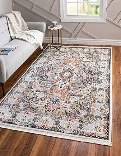 Unique Loom Narenj Collection Classic Traditional Medallion Textured Design Area Rug, 8 x 10 ft, Ivory/Tan