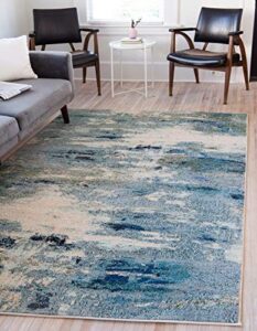 unique loom chromatic collection modern & vibrant abstract area rug for any home décor (8′ 0 x 10′ 0 rectangular, light blue/ beige)