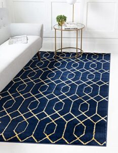 unique loom glam collection geometric, trellis, metallics, modern, chic area rug, 9 ft 0 in x 12 ft 0 in, navy blue/gold