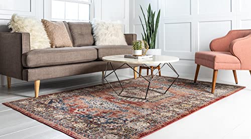 Unique Loom Utopia Collection Traditional Geometric Vintage Inspired Area Rug with Warm Hues, 8' x 10', Terracotta/Blue