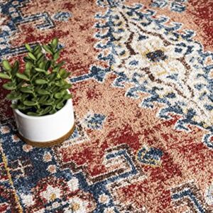 Unique Loom Utopia Collection Traditional Geometric Vintage Inspired Area Rug with Warm Hues, 8' x 10', Terracotta/Blue