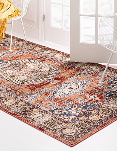 Unique Loom Utopia Collection Traditional Geometric Vintage Inspired Area Rug with Warm Hues, 8' x 10', Terracotta/Blue