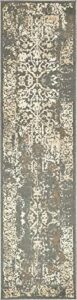 unique loom tuareg collection vintage distressed traditional area rug, 2 ft 6 in x 10 ft, gray/beige