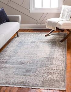 unique loom traditional classic intricate design with distressed vintage detail, area rug, 10 ft x 13 ft, light blue/ivory