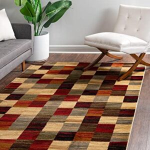 Unique Loom Barista Collection Modern, Rustic, Geometric, Squares, Urban, Warm Colors Area Rug, 9' 0" x 12' 0", Multi/Beige