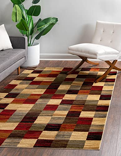 Unique Loom Barista Collection Modern, Rustic, Geometric, Squares, Urban, Warm Colors Area Rug, 9' 0" x 12' 0", Multi/Beige