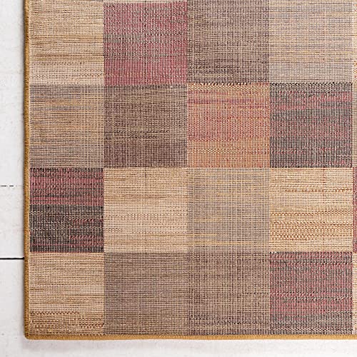 Unique Loom Barista Collection Modern, Rustic, Geometric, Squares, Urban, Warm Colors Area Rug, 9' 0" x 12' 0", Multi/Beige