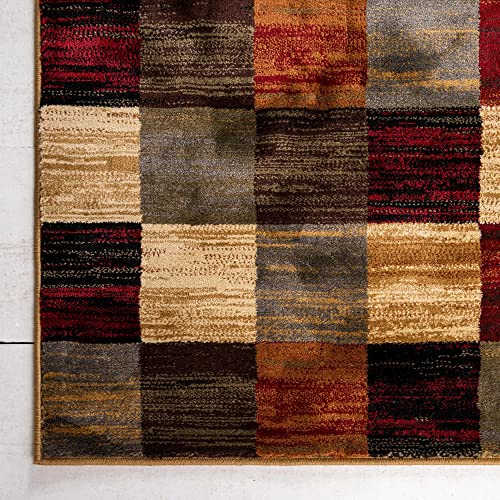 Unique Loom Barista Collection Modern, Rustic, Geometric, Squares, Urban, Warm Colors Area Rug, 9' 0" x 12' 0", Multi/Beige