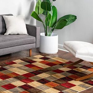 Unique Loom Barista Collection Modern, Rustic, Geometric, Squares, Urban, Warm Colors Area Rug, 9' 0" x 12' 0", Multi/Beige