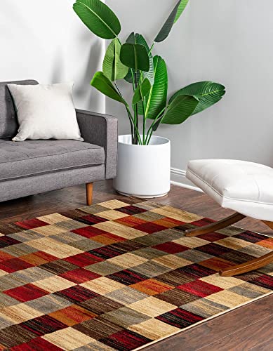 Unique Loom Barista Collection Modern, Rustic, Geometric, Squares, Urban, Warm Colors Area Rug, 9' 0" x 12' 0", Multi/Beige