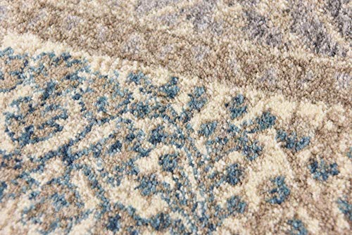 Unique Loom Salzburg Collection Classic Traditional Design Oriental Inspired with Intricate Border Area Rug, 4' Square, Light Brown/Gray