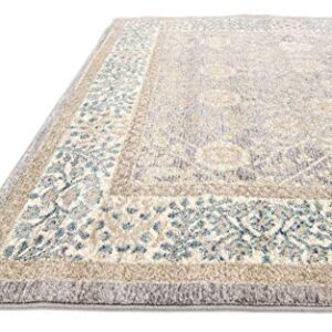 Unique Loom Salzburg Collection Classic Traditional Design Oriental Inspired with Intricate Border Area Rug, 4' Square, Light Brown/Gray