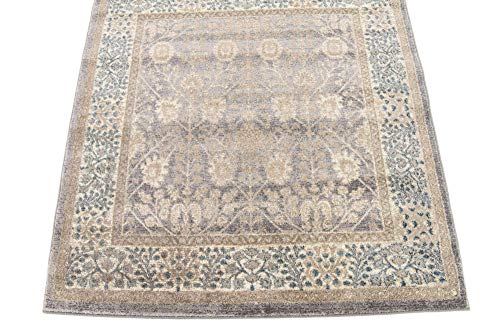 Unique Loom Salzburg Collection Classic Traditional Design Oriental Inspired with Intricate Border Area Rug, 4' Square, Light Brown/Gray