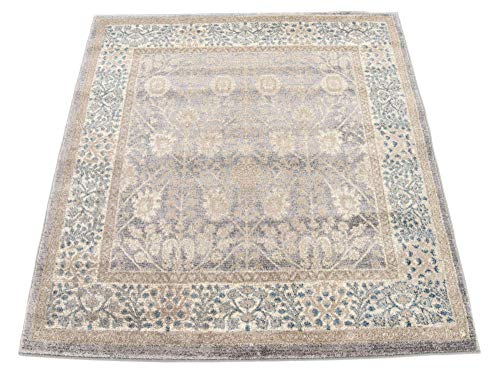 Unique Loom Salzburg Collection Classic Traditional Design Oriental Inspired with Intricate Border Area Rug, 4' Square, Light Brown/Gray