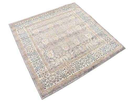 Unique Loom Salzburg Collection Classic Traditional Design Oriental Inspired with Intricate Border Area Rug, 4' Square, Light Brown/Gray