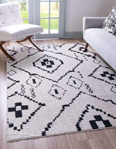unique loom morocco collection tribal, southwestern, bohemian area rug, 9′ 0″ x 12′ 0″, ivory/black