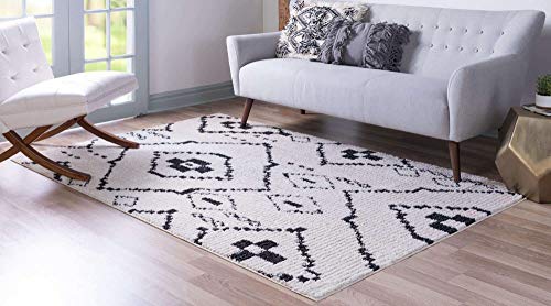 Unique Loom Morocco Collection Tribal, Southwestern, Bohemian Area Rug, 9' 0" x 12' 0", Ivory/Black