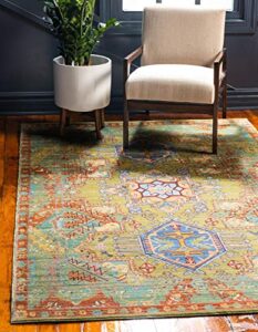 unique loom austin collection vibrant colors, abstract, traditional area rug, rectangular 8′ 0″ x 10′ 0″, light green/beige