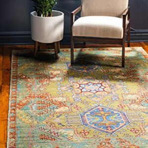 Unique Loom Austin Collection Vibrant Colors, Abstract, Traditional Area Rug, Rectangular 8' 0" x 10' 0", Light Green/Beige