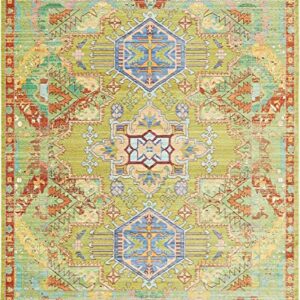 Unique Loom Austin Collection Vibrant Colors, Abstract, Traditional Area Rug, Rectangular 8' 0" x 10' 0", Light Green/Beige