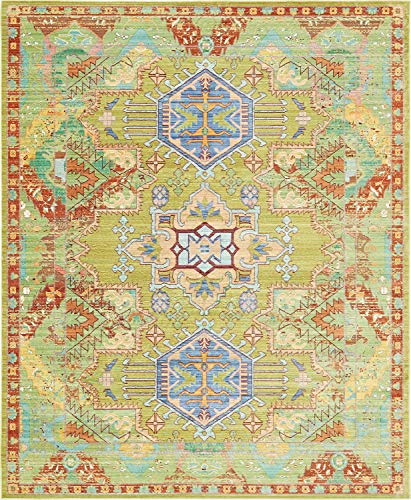 Unique Loom Austin Collection Vibrant Colors, Abstract, Traditional Area Rug, Rectangular 8' 0" x 10' 0", Light Green/Beige