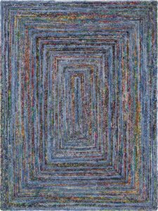 unique loom braided chindi collection casual modern blue/dark blue area rug (9′ 0 x 12′ 0)