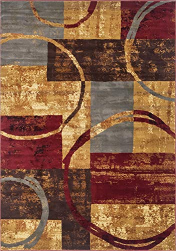 Unique Loom Barista Collection Modern, Abstract, Vintage, Distressed, Urban, Geometric, Rustic, Warm Colors Area Rug, 7 ft x 10 ft, Multi/Beige